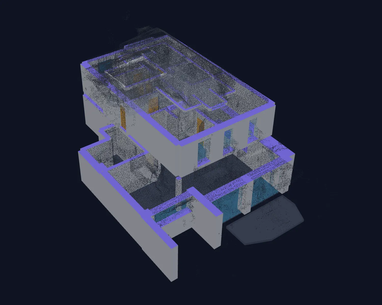 Walls raised to their measured height, with floor slabs, ceilings and roof