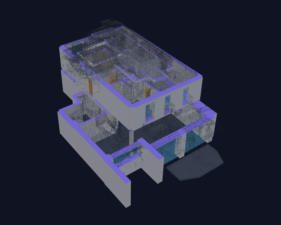 The finished BIM model of the house with walls, floors and roof