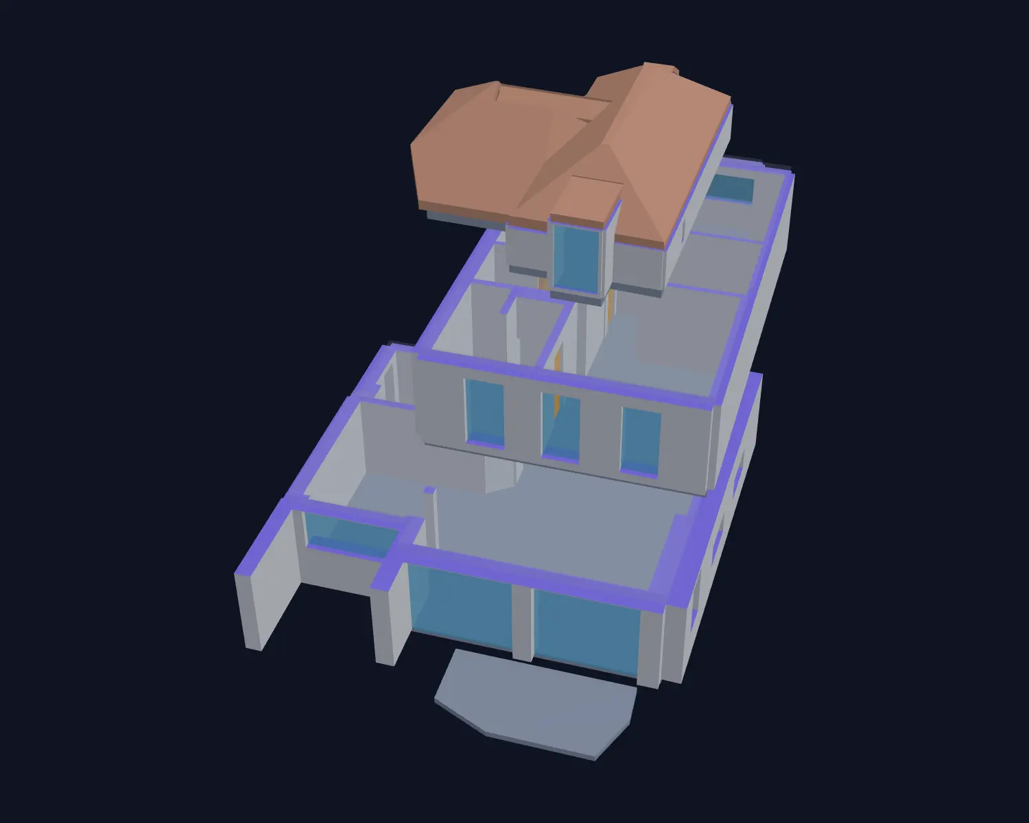 The finished building model with its stories drawn apart